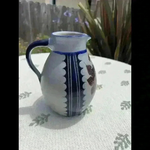 Vintage Blue and White Grapevine Ceramic Pitcher - Picture 2 of 7